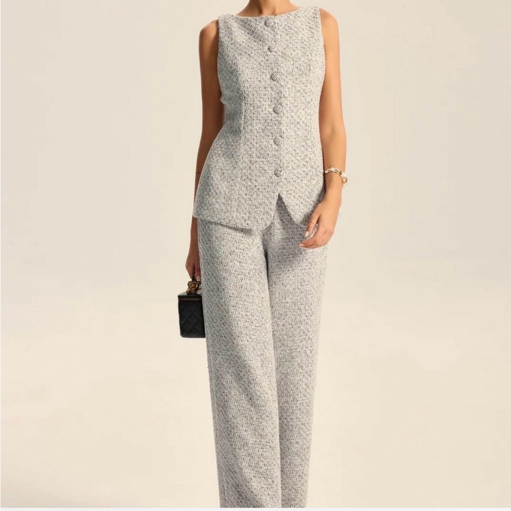Commense textured tweed button vest and pants